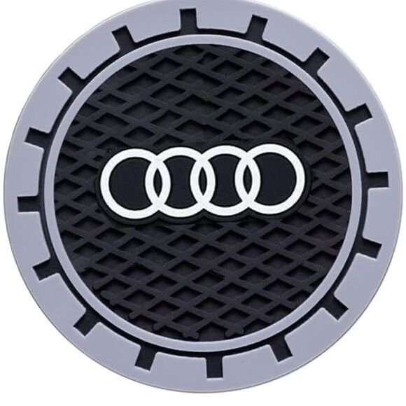 Audi logo cup Coasters in black and gray Set of 2 NWT - Picture 3 of 7